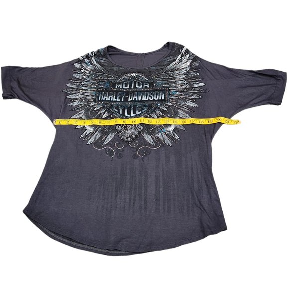 ❤️2/25 Harley Davidson Gray Beaded T-shirt Women’s Short Sleeve Shirt Top - Picture 2 of 5